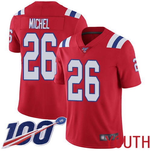 New England Patriots Football 26 Vapor Untouchable 100th Season Limited Red Youth Sony Michel Alternate NFL Jersey